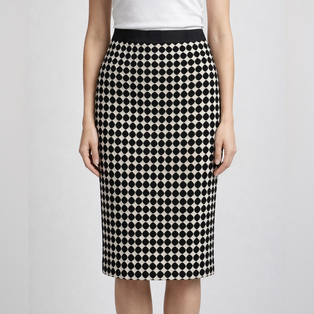 Boden Black & Cream Textured Polka Dot Pencil Skirt Size 2